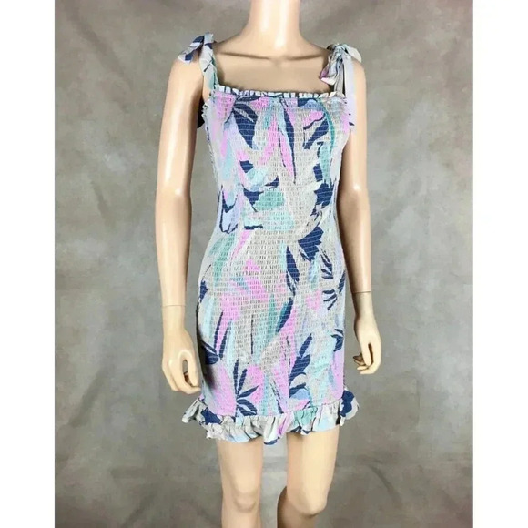 SALTWATER LUXE Tropical Floral Smocked Mini Dress MEDIUM - Picture 2 of 11